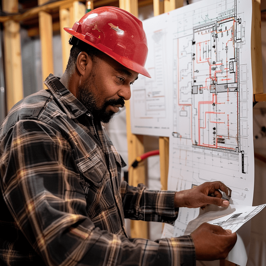 Picture of an electrician looking at a diagram 