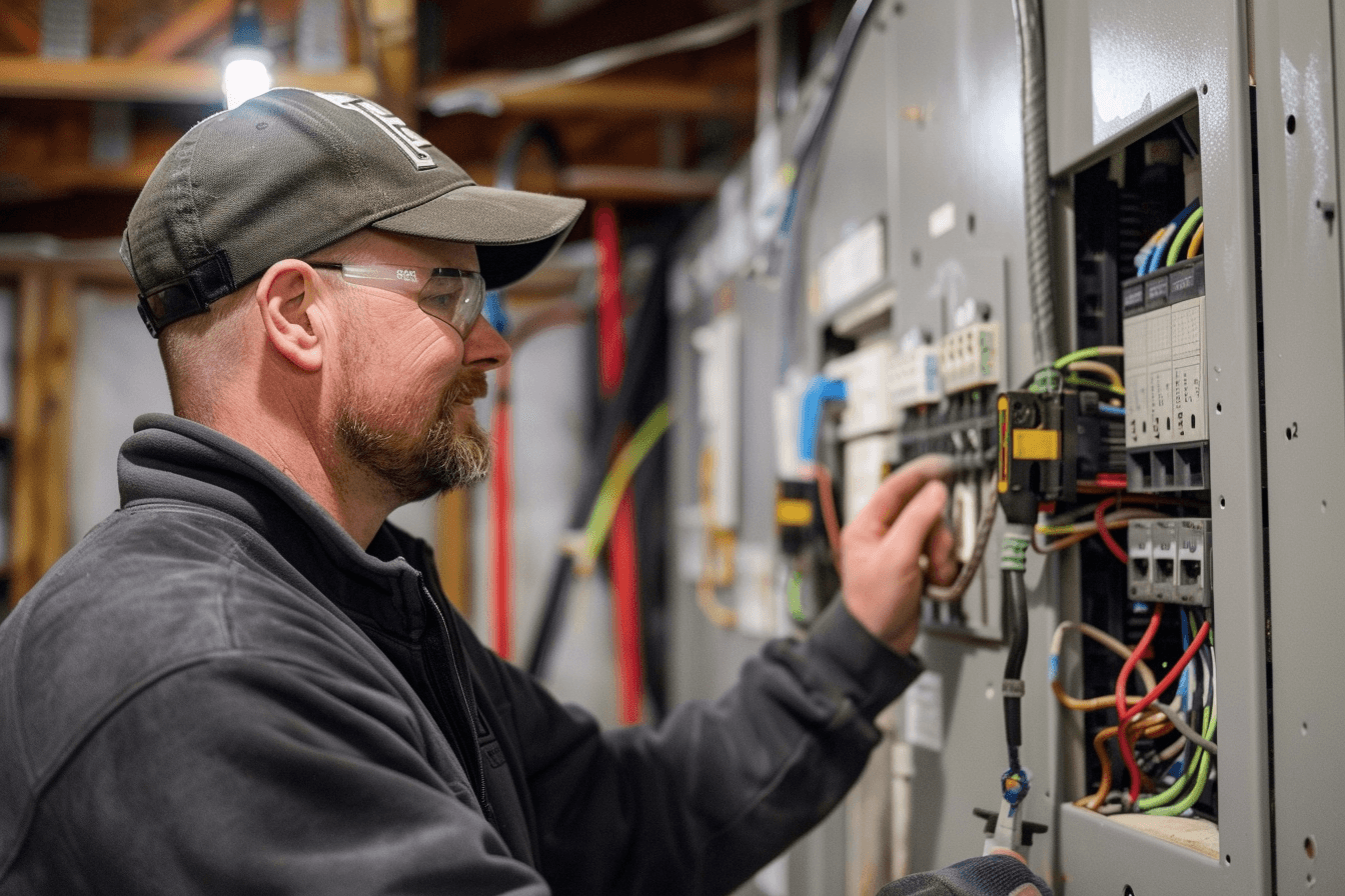 picture of an electrician looking at a circuit board 